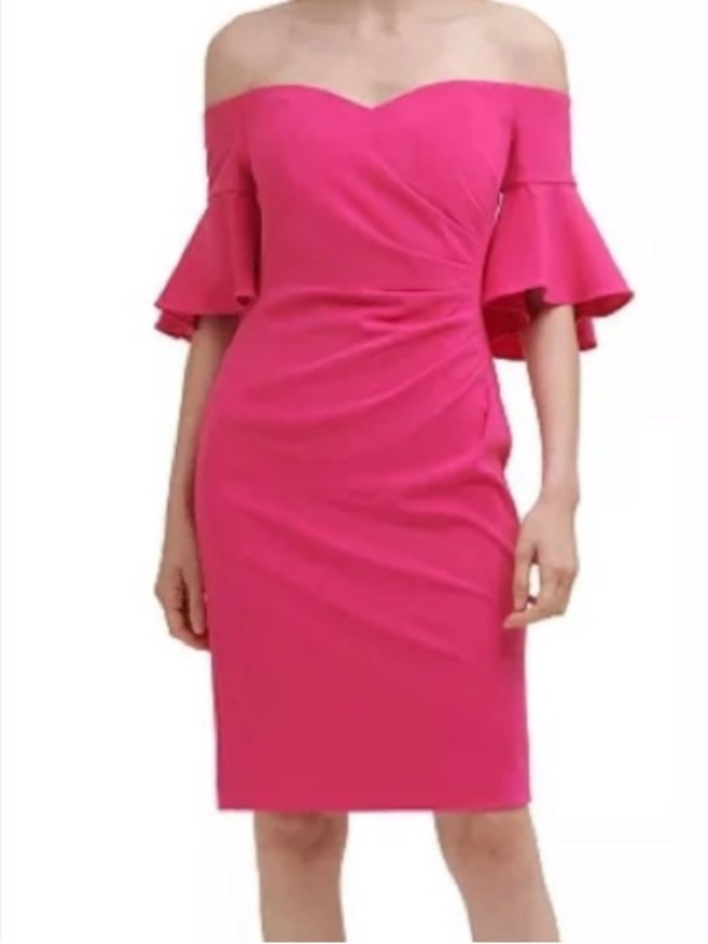 CALVIN KLEIN Pink Off Shoulder Sweetheart Neckline Flutter Sleeve Dress 12 NWOT - Picture 2 of 9